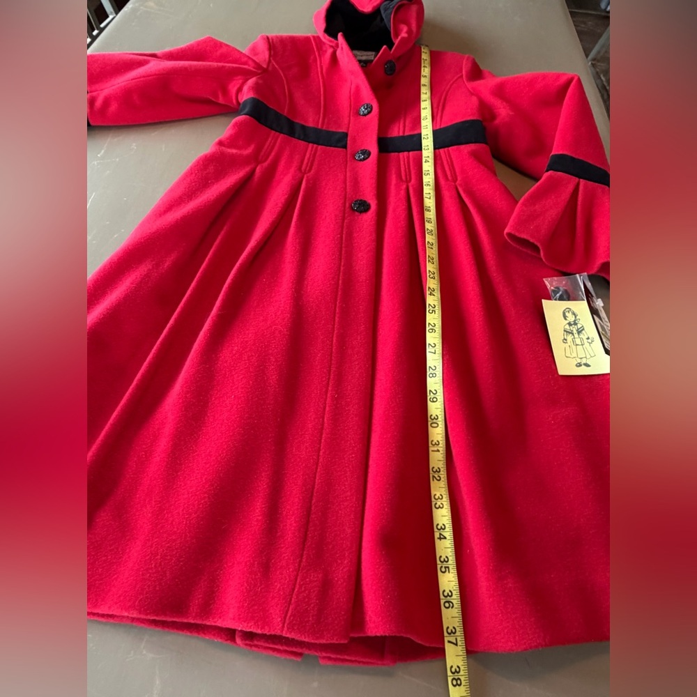 Rothschild Wool Velvet Hood Detail VTG Swing Peacoat Girls Sz 14 Scarlet Red NWT - Picture 14 of 16
